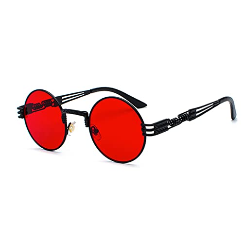 kachawoo Steampunk Sonnenbrille John Lennon Vintage Rot Runde Cosplay Sonnenbrille Herren Schwarz Retro Punk Funky Eyewears Damen für Festival Party Reisen (black with red) von kachawoo