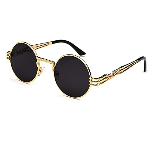 kachawoo Steampunk Sonnenbrille John Lennon Vintage Rot Runde Cosplay Sonnenbrille Herren Schwarz Retro Punk Funky Eyewears Damen für Festival Party Reisen (gold with black) von kachawoo