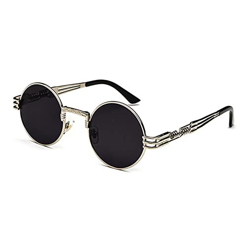 kachawoo Steampunk Sonnenbrille John Lennon Vintage Rot Runde Cosplay Sonnenbrille Herren Schwarz Retro Punk Funky Eyewears Damen für Festival Party Reisen (silver with black) von kachawoo