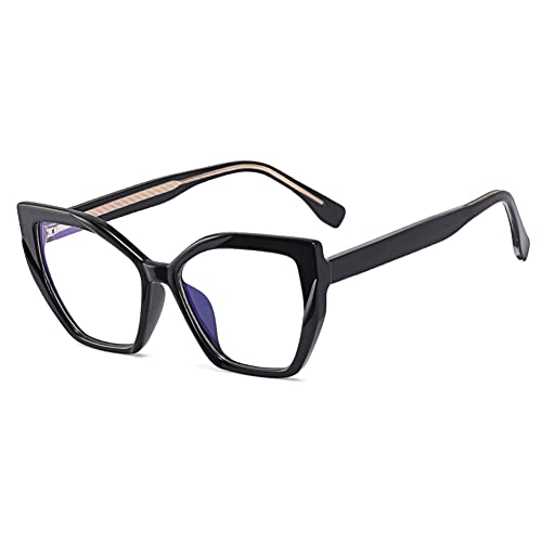 kachawoo TR90 Blue Light Blocking Gläser mit Frühlingsbein Cat Eye Polygon Bunte Rahmen Brillen Mode Rezept OL Eyewear (black) von kachawoo