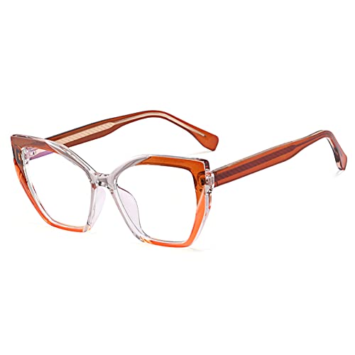 kachawoo TR90 Blue Light Blocking Gläser mit Frühlingsbein Cat Eye Polygon Bunte Rahmen Brillen Mode Rezept OL Eyewear (orange clear frame) von kachawoo