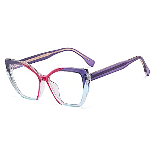 kachawoo TR90 Blue Light Blocking Gläser mit Frühlingsbein Cat Eye Polygon Bunte Rahmen Brillen Mode Rezept OL Eyewear (purple pink frame) von kachawoo