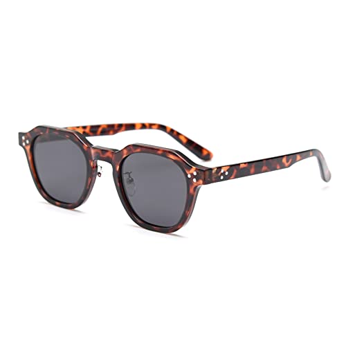 kachawoo TR90 Polarisierte Sonnenbrille für Frauen Mens Square Polygon Retro Vintage Sonnenbrille Dicker Rahmen Luxus Brand Design Brillen (leopard with gray) von kachawoo