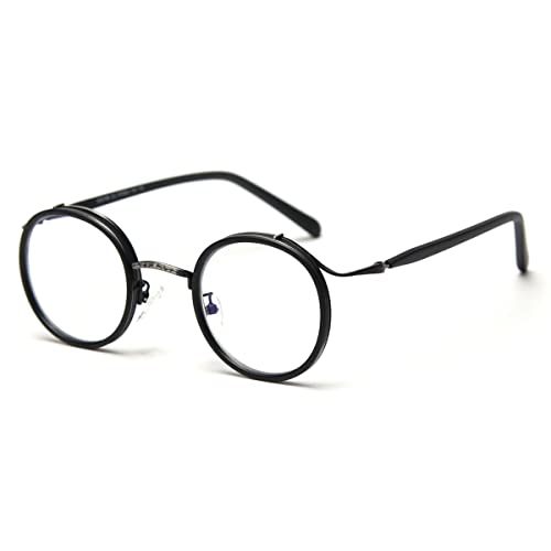kachawoo Vintage Brillenrahmen Männer Nicht verschreibungspflichtige Runde Brillen Frauen Klare Linse Retro Stil (matte black frame) von kachawoo