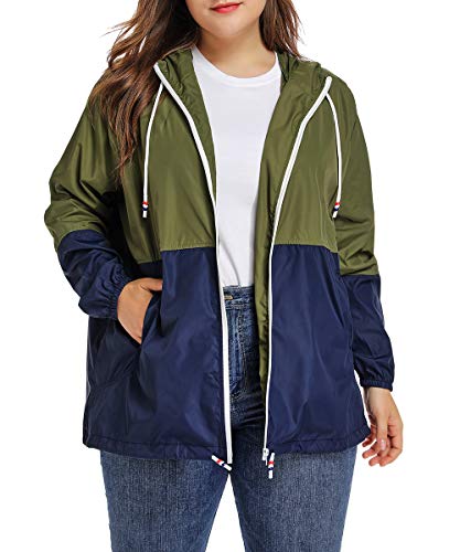 kacocob Damen Übergröße Regenjacke Leichte Kapuze Regenmantel Windbreaker, armee-grün, 4X-Large von kacocob