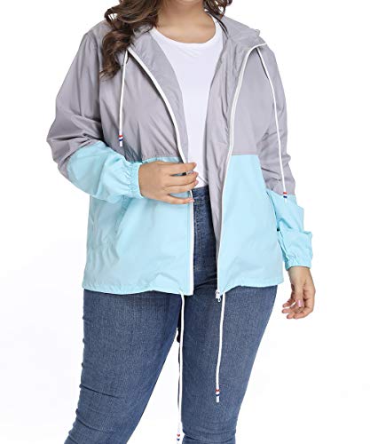 kacocob Damen Übergröße Regenjacke Leichte Kapuze Regenmantel Windbreaker, blau, 4X-Large von kacocob