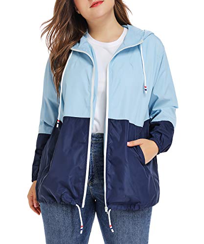 kacocob Damen Übergröße Regenjacke Leichte Kapuze Regenmantel Windbreaker, marineblau, 6X-large von kacocob