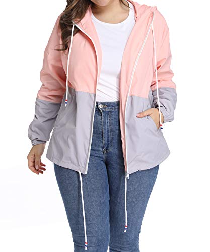 kacocob Damen Übergröße Regenjacke Leichte Kapuze Regenmantel Windbreaker, rose, 6X-large von kacocob