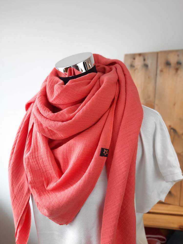 Musselintuch Xxl Damen Tuch Halstuch Bio Musselin Dreieckstuch Koralle von kaetheklein