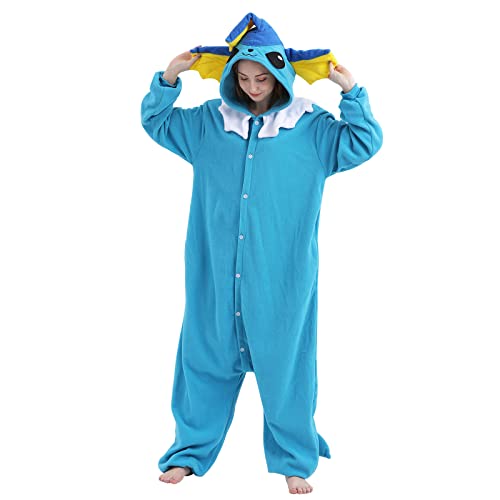 kaguster Unisex Erwachsene Tier Onesies Pyjama Nachtwäsche Plüsch Einteiler Halloween Cosplay Kostüm, Blau, L von kaguster