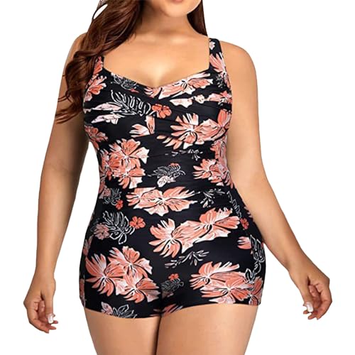 kahgkds Badeanzug Damen Oversized V-Ausschnitt Einteiler Badeanzüge Push Up Bauchweg Einteiliger Badeanzug Wickeloptik Geraffte Monokini Einfarbig Bauchkontrolle Strandmode(A Roségold,6XL) von kahgkds