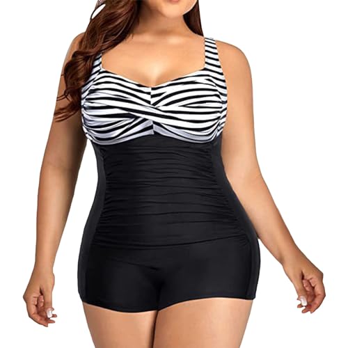 kahgkds Badeanzug Damen Oversized V-Ausschnitt Einteiler Badeanzüge Push Up Bauchweg Einteiliger Badeanzug Wickeloptik Geraffte Monokini Einfarbig Bauchkontrolle Strandmode(A Silber,XXL) von kahgkds