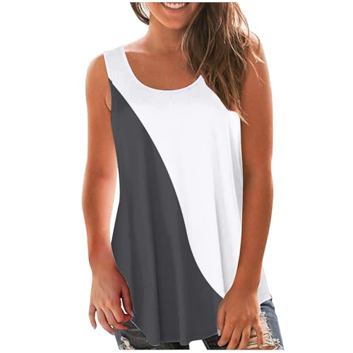 kahgkds Tank Top Damen Vintage Blumen Drucken Unterhemd Summer Rundhals Ärmellos Leibchen Frauen Lockere Passform Trägershirt Casual Sport T Shirt Bluse Trägertop(C Grau,XXL) von kahgkds