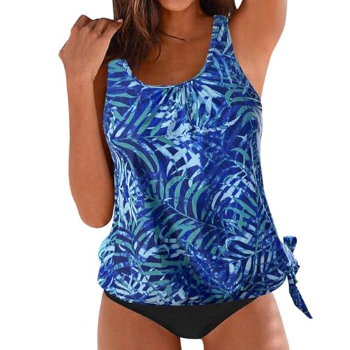 kahgkds Tankini Damen Polka Dot Drucken Zweiteiliger Badeanzug Große Größen Bauchweg Bademode Set Push Up Tankini Oberteile Mit Badeshorts Bauchkontrolle Swimsuit Strandmode(D Blau,L) von kahgkds