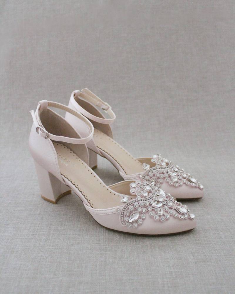 Altrosa Satin Blockabsatz Mit Strass Applikation - Frauen Hochzeitsschuhe, Brautjungfern Schuhe, Brautschuhe von kaileep