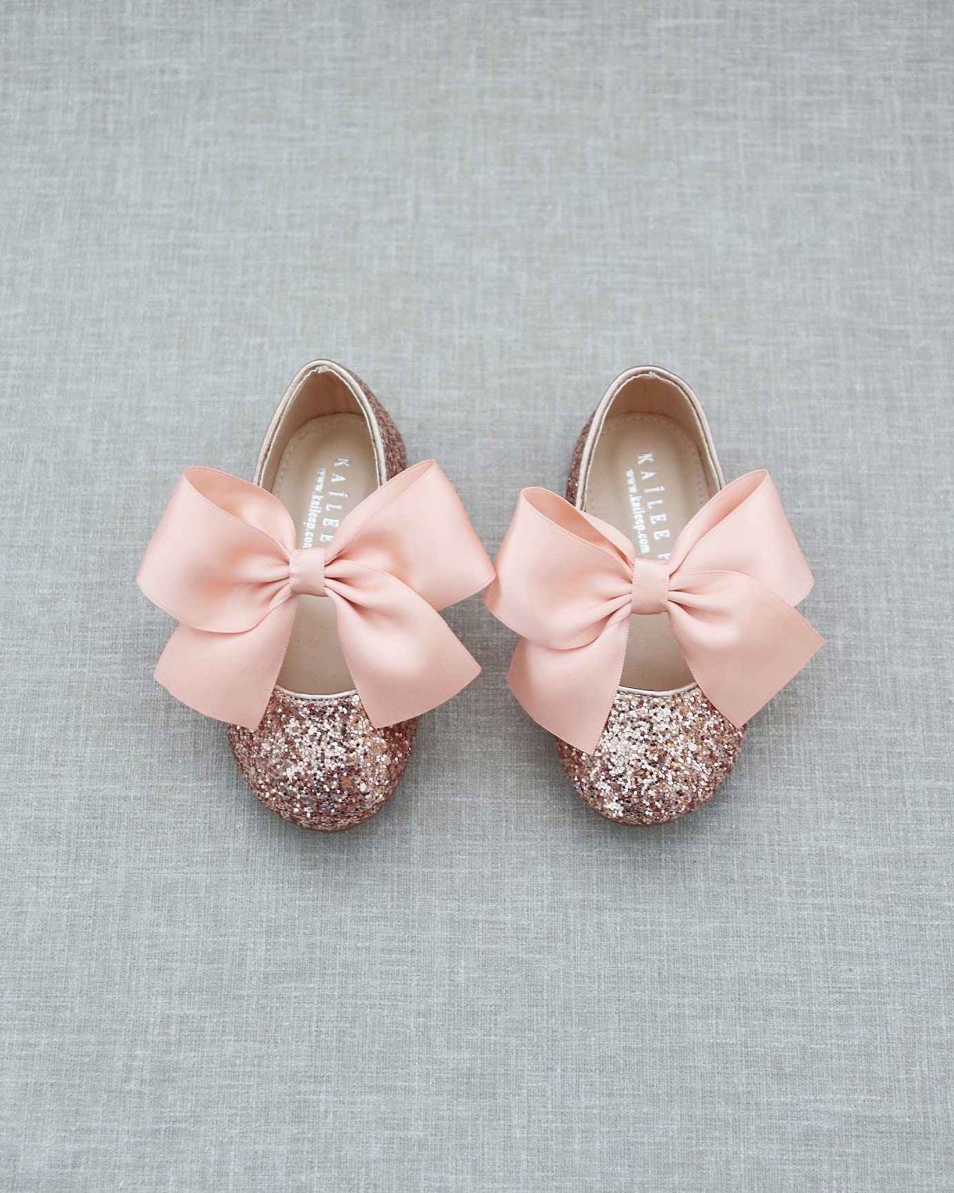 Rose Gold Rock Glitzer Mary-Jane Mit Satin Schleife, Blumenmädchen Schuhe, Geburtstag Urlaub Baby Festzug Schuhe von kaileep