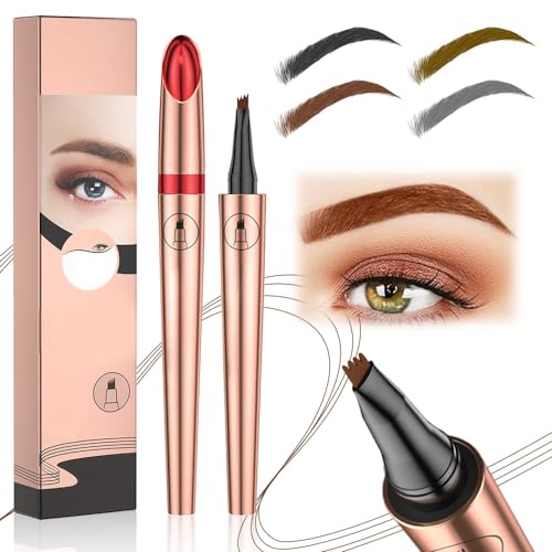 3D Wasserdichter Microblading Augenbrauenstift, 2024 Neuestes 2 Stück 4 Gabelspitzen Tätowierungsstift 3D Augenbrauenstift, Micro Brauenstift Langanhaltend Wasserdicht Schafft (DunkelBraun) von kailisi