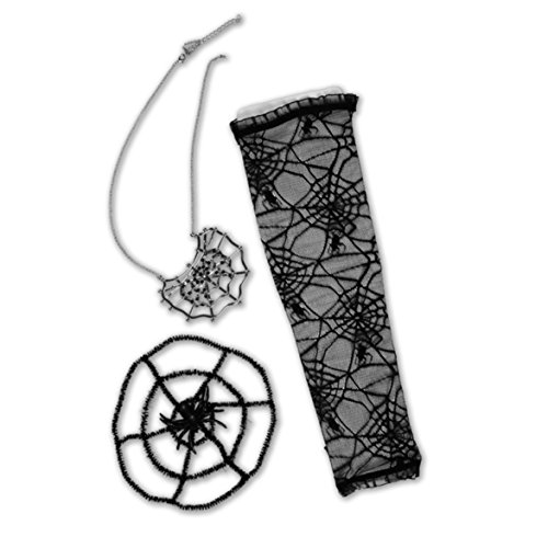 Haarspange-Halskette-Armstulpen Schmuck Spinnen-Set Spitze Hexe Kette Halloween Karneval Spinnennetz Spinnenmuster von kaiser24