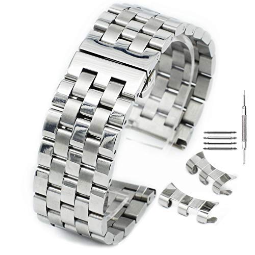 Gebogenes Uhrenarmband aus gebürstetem Edelstahl mit Schnalle für Herren und Damen, Uhr Armband, 18 mm / 19 mm / 20 mm / 21 mm / 22 mm 22mm Silber Gebogenes Uhrenarmband aus gebürstetem Edelstahl mit Schnalle für Herren und Damen, Uhr Armband, 18 mm / 19 mm / 20 mm / 21 mm / 22 mm 22mm Silber von kaixuan