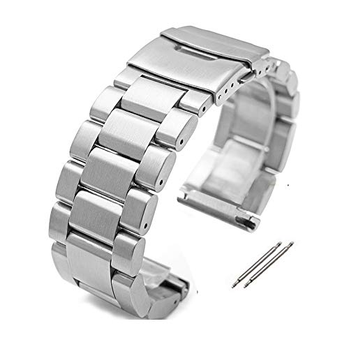 Uhrenarmband, massives Edelstahl, gebürstetes Metall, 5,5 mm, Schnalle, 22-26 mm 22mm Silber Uhrenarmband, massives Edelstahl, gebürstetes Metall, 5,5 mm, Schnalle, 22-26 mm 22mm Silber von kaixuan
