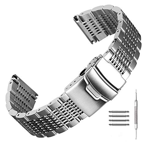 Uhrenarmband aus Edelstahl mit doppelter Verriegelung, 20-24 mm 20mm Silber Uhrenarmband aus Edelstahl mit doppelter Verriegelung, 20-24 mm 20mm Silber von kaixuan
