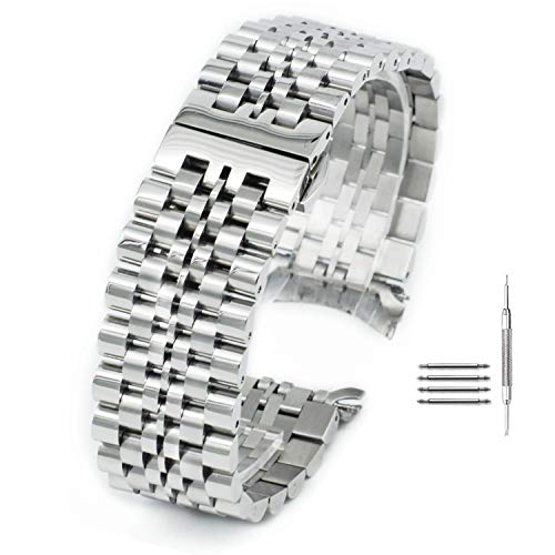 Kaixuan Uhrenarmband, gebogenes Edelstahl-Metallarmband, Schmetterlingsverschluss, 14 mm - 22 mm, Silber, 22mm, Modern Kaixuan Uhrenarmband, gebogenes Edelstahl-Metallarmband, Schmetterlingsverschluss, 14 mm - 22 mm, Silber, 22mm, Modern von Kaixuan