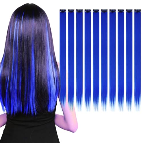 KAIYAYA 10 Pcs Coloured Hair Extensions,Haarsträhnen Zum Einklipsen Clip in Extensions Kinder Haarverlängerung,Heat Resistant Hairpieces,Clips for Women,Girls,Children,Party(Crystal blue) von kaiyaya