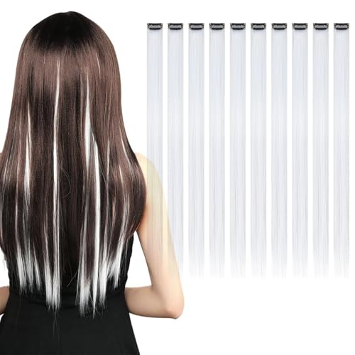 KAIYAYA 10 Pcs Coloured Hair Extensions,Haarsträhnen Zum Einklipsen Clip in Extensions Kinder Haarverlängerung,Heat Resistant Hairpieces,Clips for Women,Girls,Children,Party(White tea gray) von kaiyaya