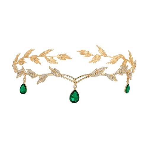KAIYAYA Elfen Kopfschmuck Elfenkrone,Krone Tiara Kristallkrone Hochzeit Braut Strasssteine Tiara Damen Rom mit Blattförmiges Design Kopfschmuck Elfe Prinzessin Griechenland Prinzessinnenpartys von kaiyaya