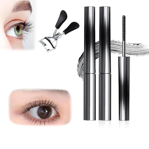 kaiyaya 3 Stück Iron Eye Mascara, 3D Curling Wimperntusche Wasserfest mit Wimpernzange, Borstenlose Metal Mascara, Schlankes Volumen, Natürliche Länge, Wasserfest, Dauerhaftes (Schwarz) von kaiyaya