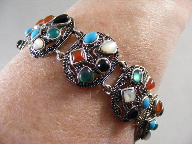 Elegantes Vintage Multistein Armband Aus Sterling Silber... Lot 3867 von kajangles