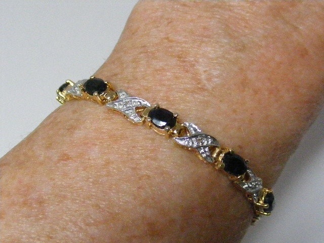 Jahrgang Echte Blau Schwarz Saphir Infinity Armband in Zwei Ton Sterling Silber Vermeil... Viel 5934 von kajangles