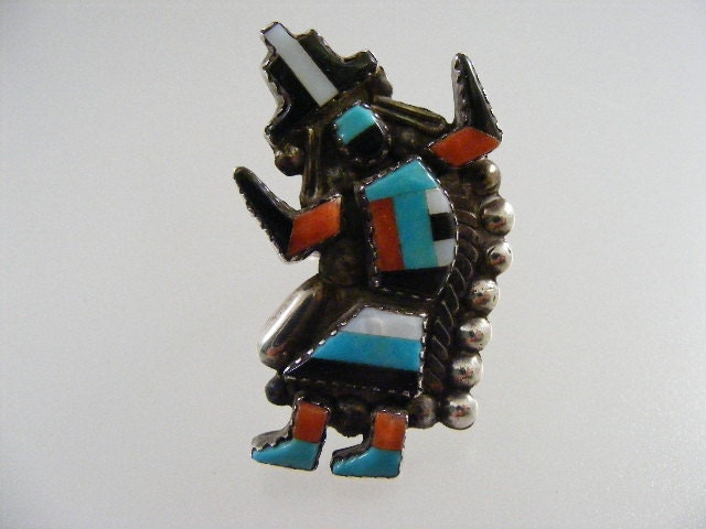 Signierter Vintage Zuni Rainbow Man Inlaid Ring Von Gary Und Paulinis Vacit Lot 4862 von kajangles