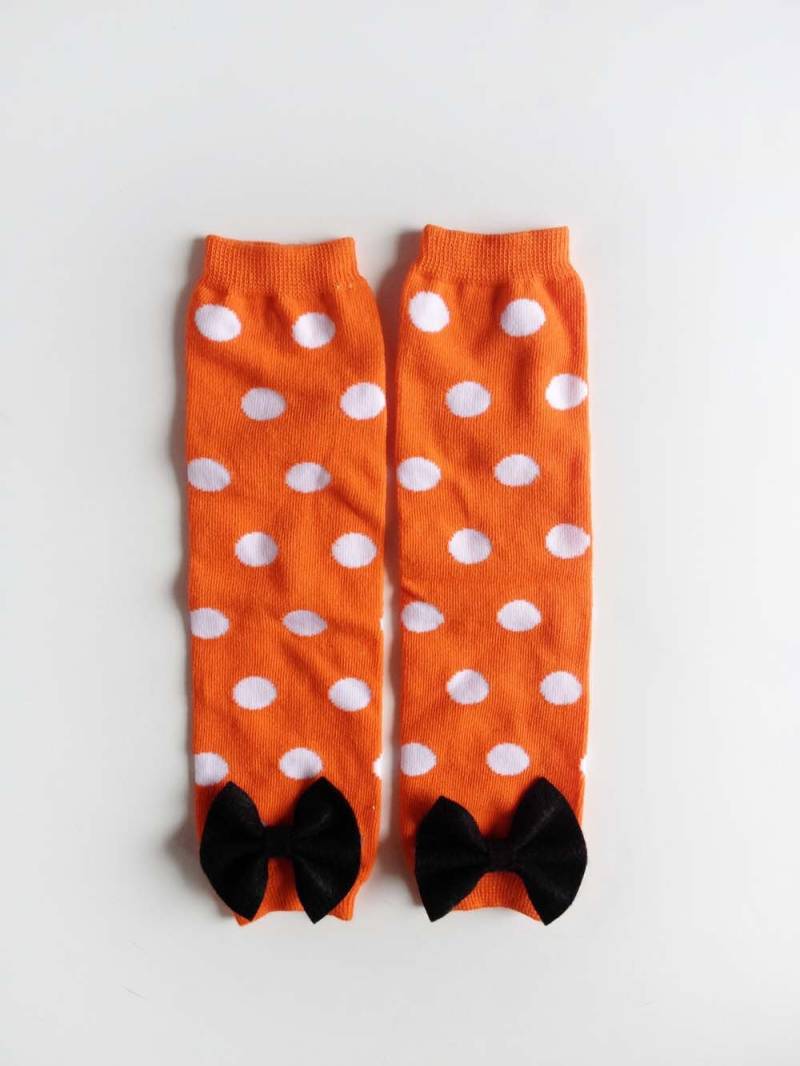 Halloween Baby Stulpen Orange Und Weisse Polka Dots Mit Bogen von kakabaka