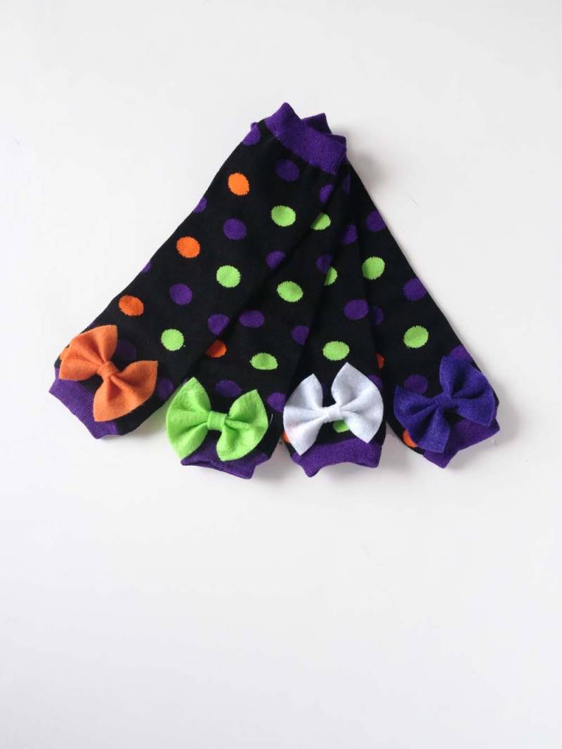 Halloween Baby Stulpen Polka Dots Mit Bögen Orange, Lila, Lime Grün Und Schwarz Halloween Baby Stulpen Polka Dots Mit Bögen Orange, Lila, Lime Grün Und Schwarz von kakabaka