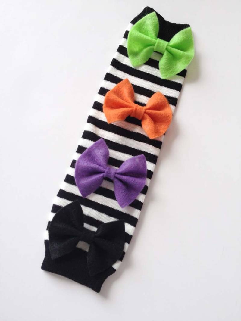 Halloween Baby Stulpen Schwarz/Weiß Streifen Mit Bögen von kakabaka