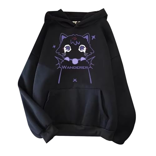 Wanderer Cartoon Charakter Gedruckt Kapuzenpullover Genshin Scaramouche Impact Cute Pullover mit Langen Ärmeln Anime Scaramouche Katze Kleidung von kakazoomm store