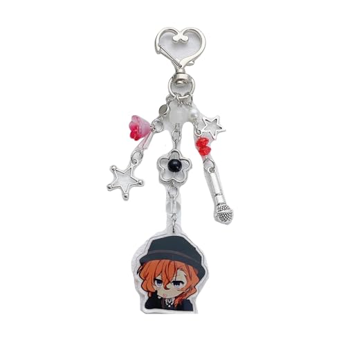 kakazoomm store Bungo Stray Osamu Dazai Dogs Schlüsselanhänger Beliebte Anime Print Perlen Herz Anhänger Kette Chuuya Nakahara Schlüsselanhänger Dekoration von kakazoomm store