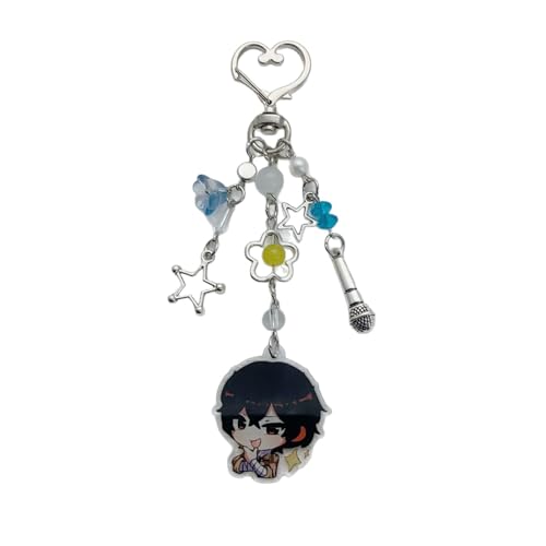 kakazoomm store Bungo Stray Osamu Dazai Dogs Schlüsselanhänger Beliebte Anime Print Perlen Herz Anhänger Kette Chuuya Nakahara Schlüsselanhänger Dekoration von kakazoomm store