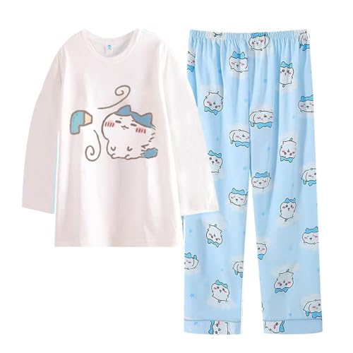 kakazoomm store Usagi-Pyjama für Damen Chikawa Rundhalsausschnitt Langarm-Hose Damen-Pyjama-Set Hachiware Niedliche Homewear Nachtwäsche von kakazoomm store