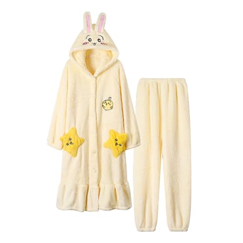 kakazoomm store Winter-Korallen-Samt-Bademantel Verdicktes Pyjama-Set Chikawa-Pyjama für Damen Usagi Niedliche Homewear-Nachtwäsche von kakazoomm store