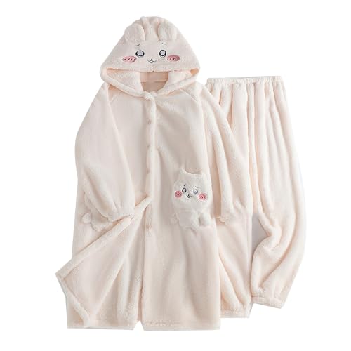 kakazoomm store Winter-Korallen-Samt-Bademantel Verdicktes Pyjama-Set Chikawa-Pyjama für Damen Usagi Niedliche Homewear-Nachtwäsche von kakazoomm store