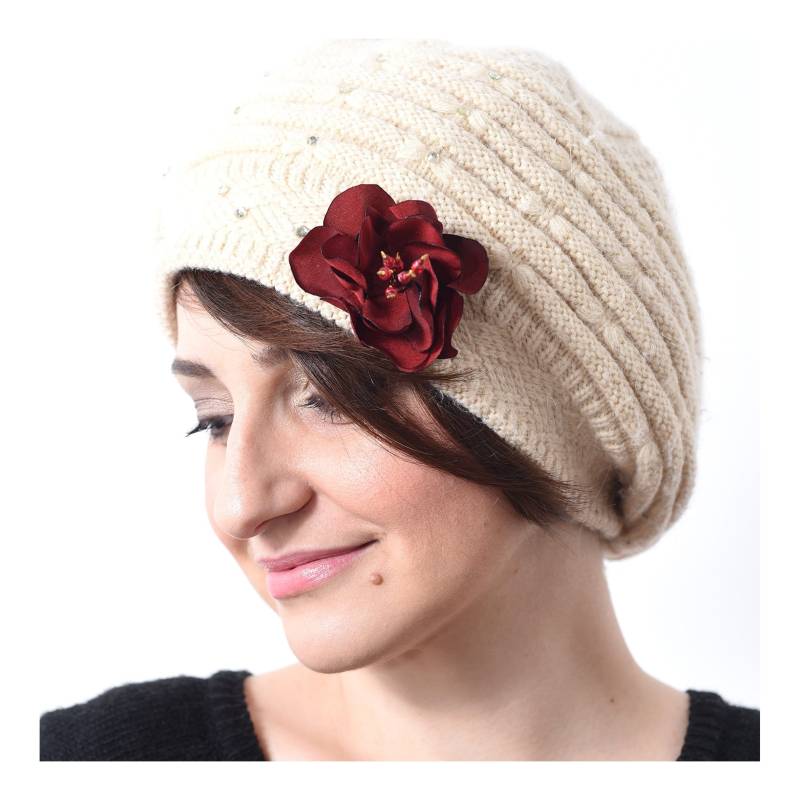 Blumenbrosche, Rote Bordeauxrote Taftblume, Stoffblume, Korallenblume, Juwelenbrosche von kalikudesign