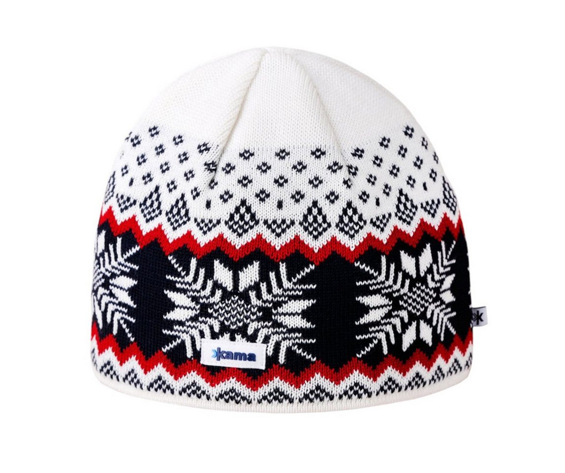 kama Strickmütze (Beanie) A137 Merino - weiss/rot/navyblau - 1 Stück von kama