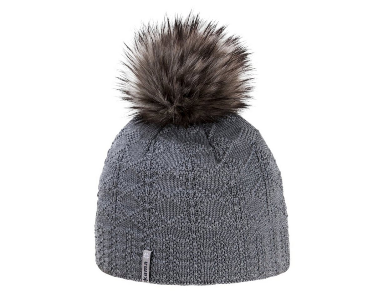 kama Strickmütze (Bommel) A109 Merino - Damen grau - 1 Stück von kama
