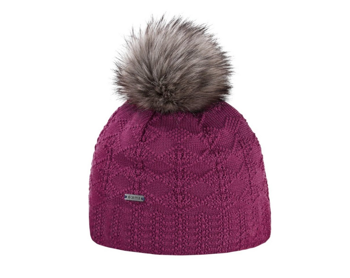 kama Strickmütze (Bommel) A109 Merino - Damen pflaumeviolett - 1 Stück von kama