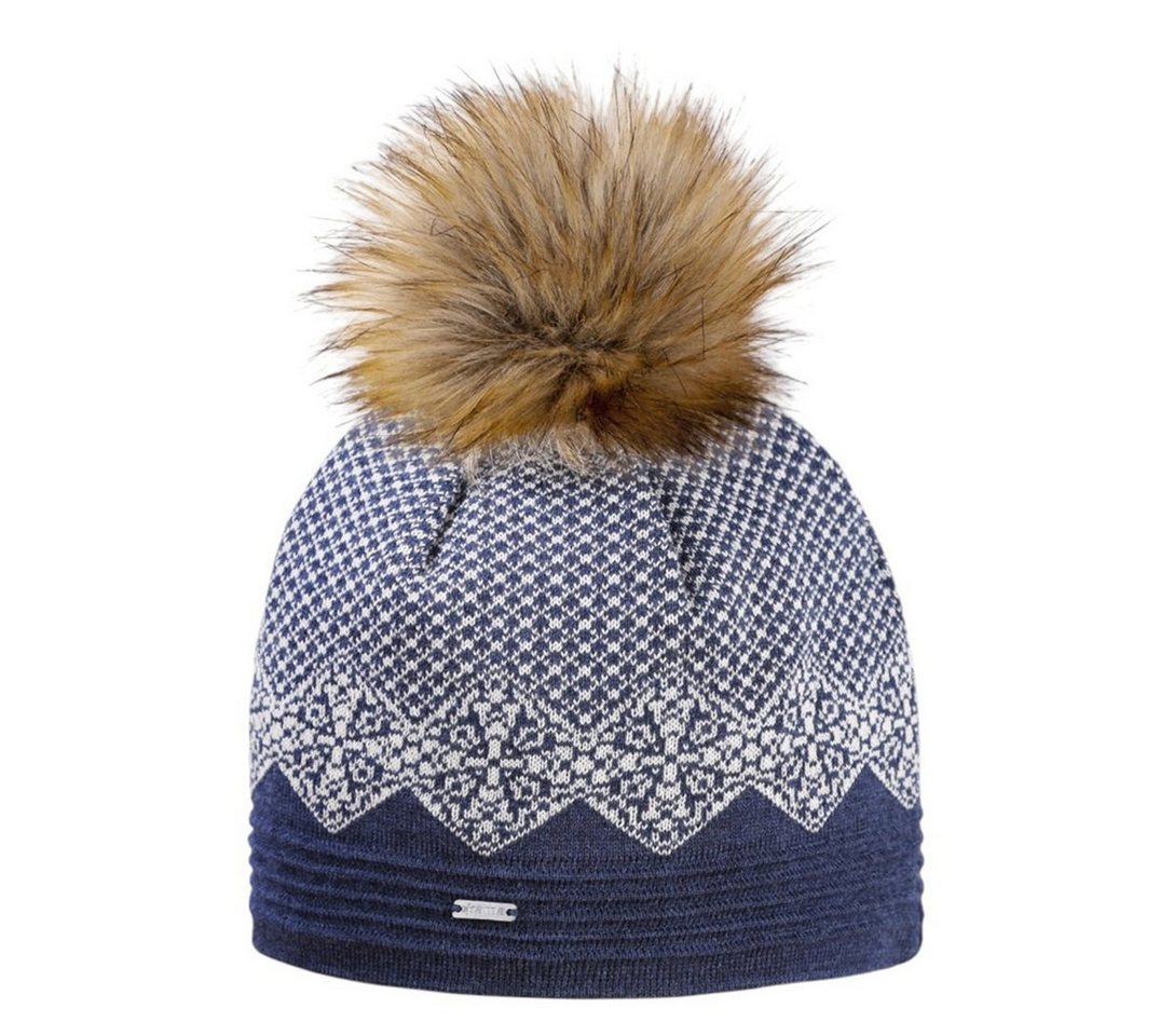 kama Strickmütze (Bommel) A152 Merino - Damen blau/weiss- 1 Stück von kama