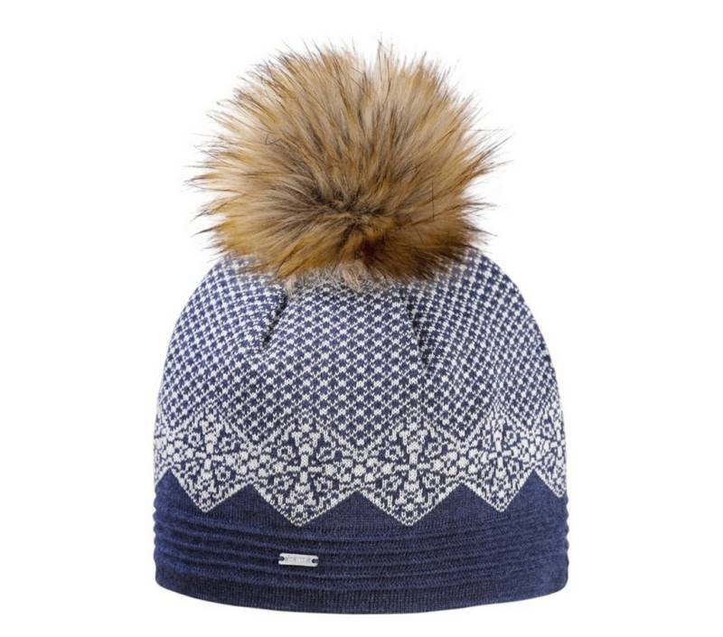 kama Strickmütze (Bommel) A152 Merino - Damen blau/weiss- 1 Stück von kama