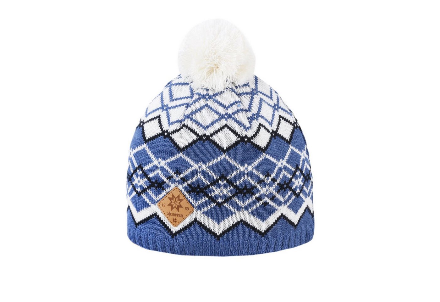 kama Strickmütze (Bommel) A172 Merino - Damen blau/weiss- 1 Stück von kama