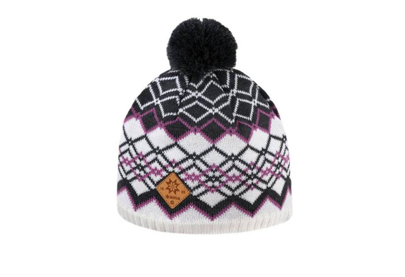 kama Strickmütze (Bommel) A172 Merino - Damen weiss/schwarz- 1 Stück von kama